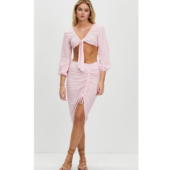 Revolve VDM The Label Jemma Crop Top/Stassie Ruched Skirt Pink Gingham  Sz Sm - Picture 2 of 12